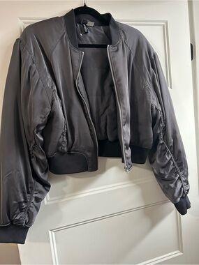 Cropped satib Gray Bomber Jacket - Women's
